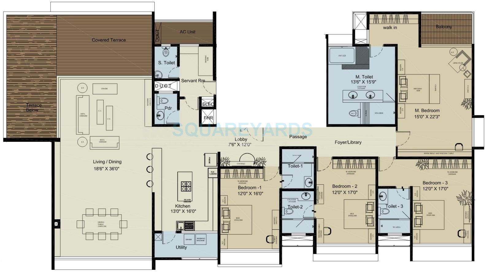 Floor plan of 4 BHK Apartment - 4440 sq. ft. in Marvel Sonnet, Pune