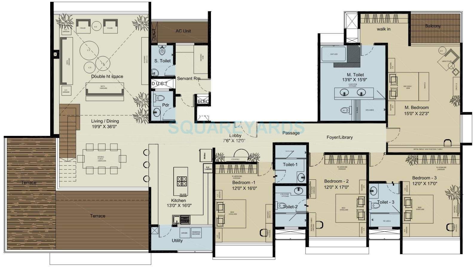 Floor plan of 4 BHK Apartment - 5690 sq. ft. in Marvel Sonnet, Pune