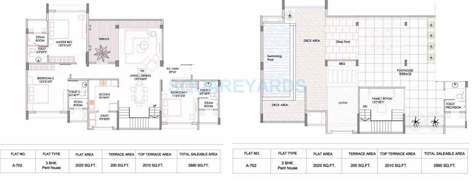 Floor plan of 3 BHK 2890 Sq. Ft. Apartment in Marvel Sorrento, Pune