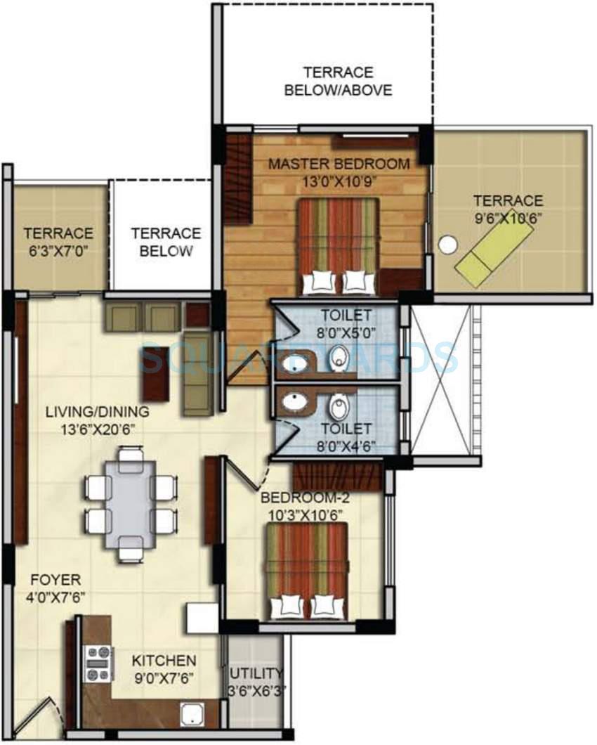 Floor plan of 2 BHK 772 Sq. Ft. Apartment in Marvel Vantage, Pune
