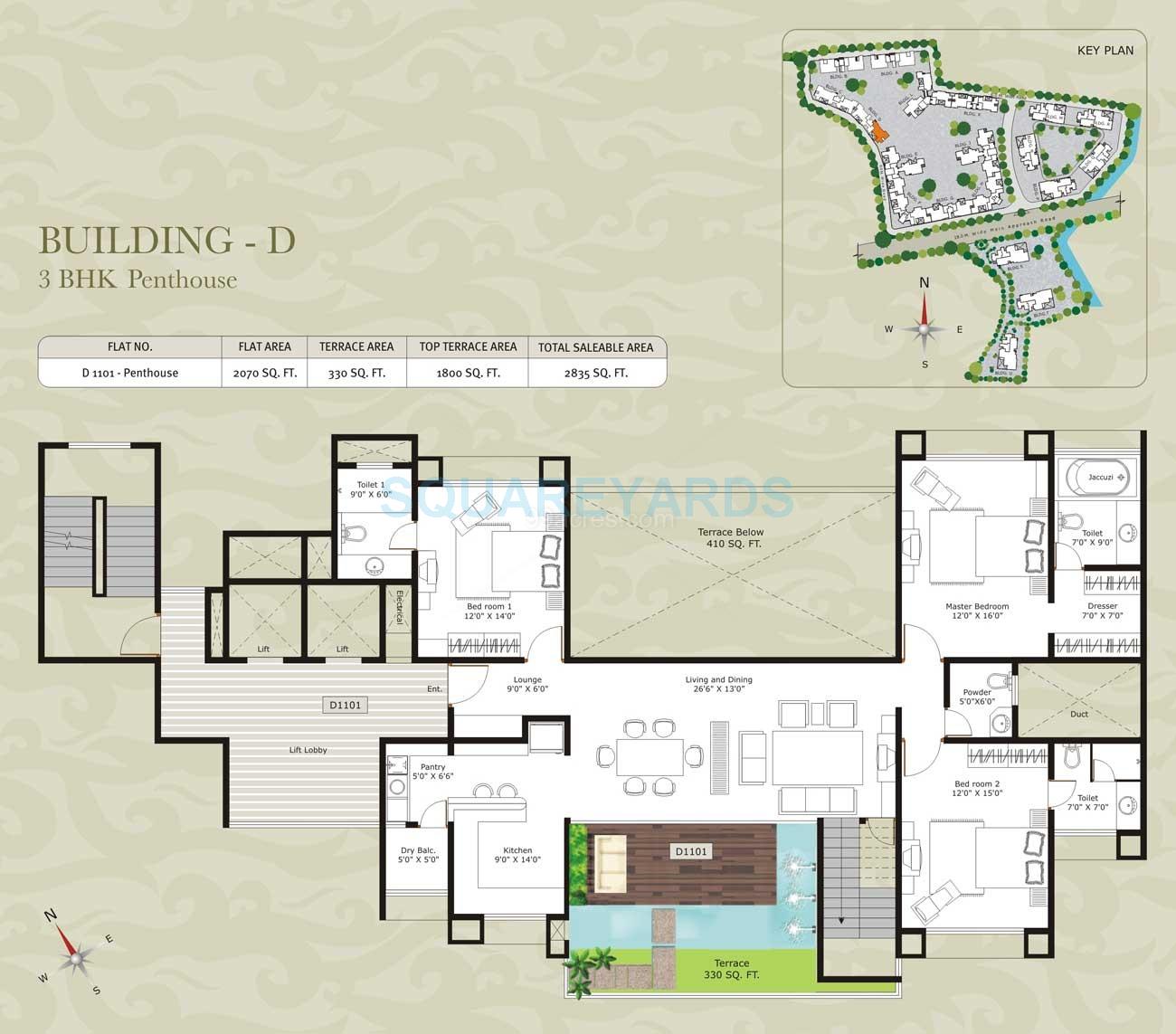Floor plan of 3 BHK 2835 Sq. Ft. Apartment in Marvel Zephyr, Pune
