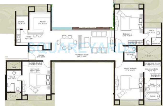 Floor plan of 3 BHK 3285 Sq. Ft. Apartment in Marvel Zephyr, Pune