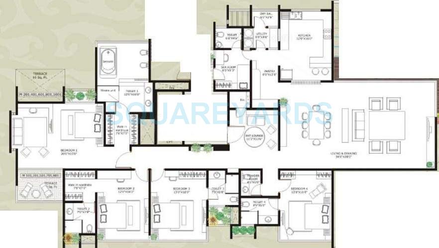 Floor plan of 4 BHK 4265 Sq. Ft. Apartment in Marvel Zephyr, Pune