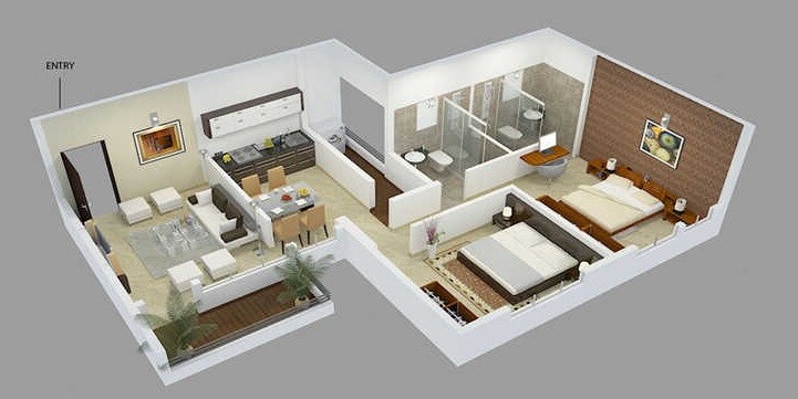 Floor plan of 2 BHK 452 Sq. Ft. Apartment in Mas Mahavirs Natura, Pune