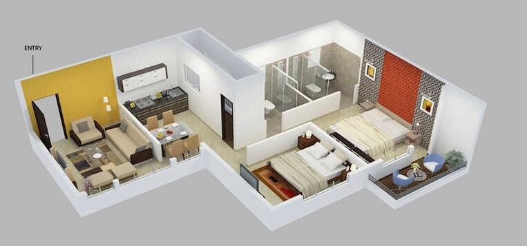Floor plan of 2 BHK 532 Sq. Ft. Apartment in Mas Mahavirs Natura, Pune