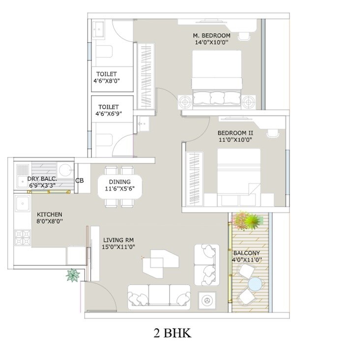 Floor plan of 2 BHK 767 Sq. Ft. Apartment in Matoshree Ennvogue, Pune