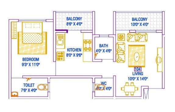 Floor plan of 1 BHK 475 Sq. Ft. Apartment in Matoshree Pride, Pune