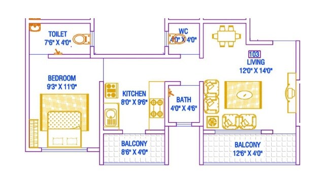 Floor plan of 1 BHK 499 Sq. Ft. Apartment in Matoshree Pride, Pune