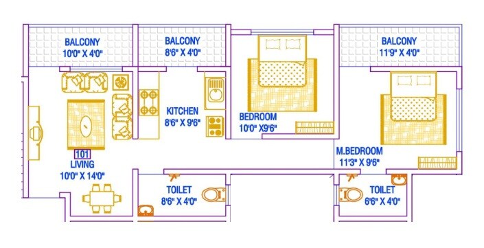 Floor plan of 2 BHK 625 Sq. Ft. Apartment in Matoshree Pride, Pune