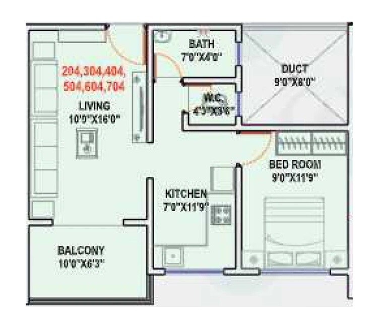 Floor plan of 1 BHK 475 Sq. Ft. Apartment in Matoshri Prime, Pune