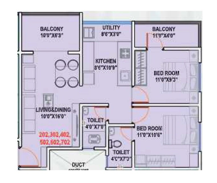 Floor plan of 2 BHK 709 Sq. Ft. Apartment in Matoshri Prime, Pune