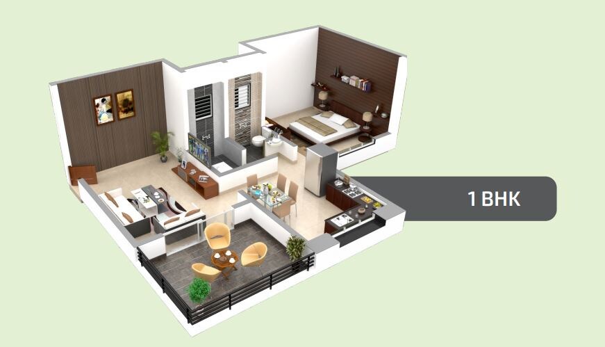 Floor plan of 1 BHK 624 Sq. Ft. Apartment in Matrix Alfa 1, Pune