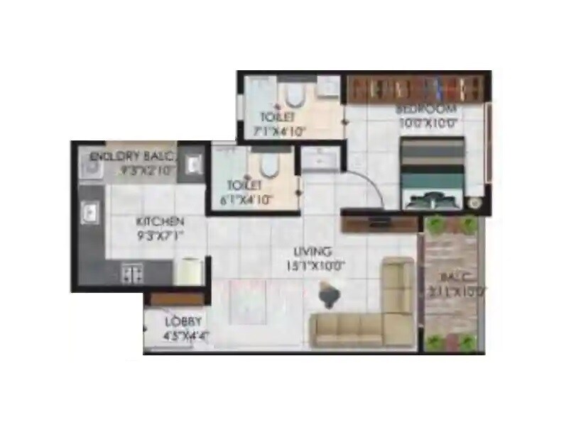 Floor plan of 1 BHK 512 Sq. Ft. Apartment in Matrix One Platinum, Pune