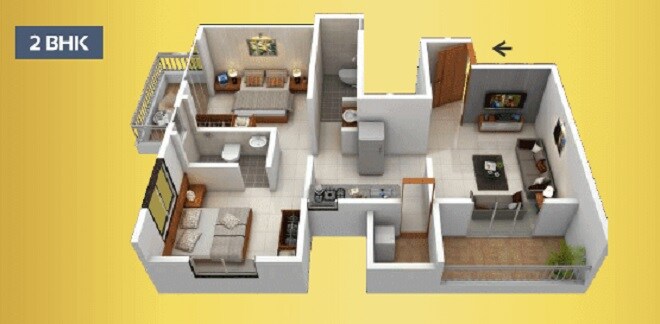 Floor plan of 2 BHK 742 Sq. Ft. Apartment in Mauli Manorama Heights, Pune