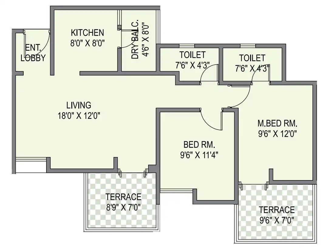 Floor plan of 2 BHK 569 Sq. Ft. Apartment in Mavens Viaan, Pune