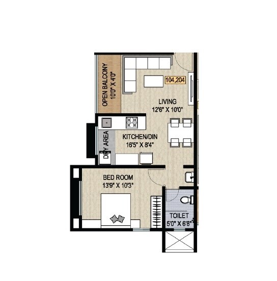 Floor plan of 1 BHK 515 Sq. Ft. Apartment in Mayank CHS, Pune