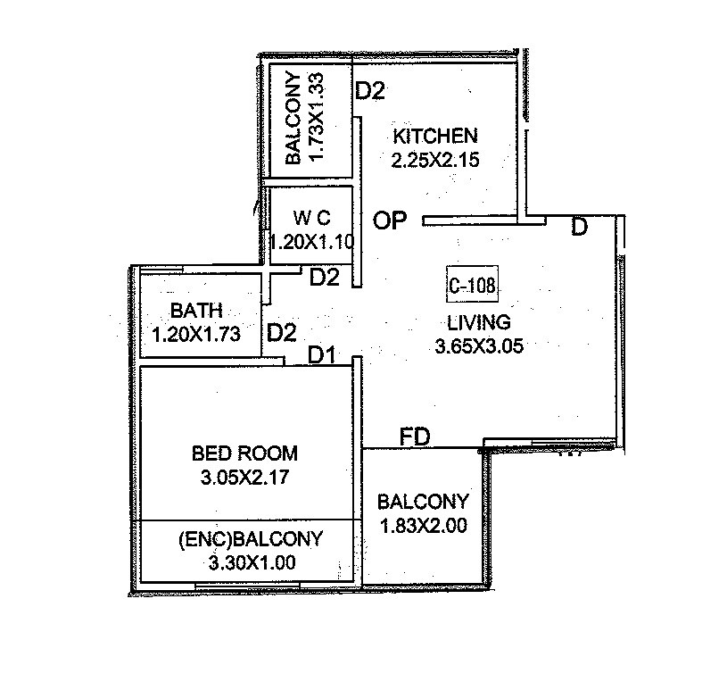 Floor plan of 1 BHK 344 Sq. Ft. Apartment in Mayuresh Silver 18, Pune