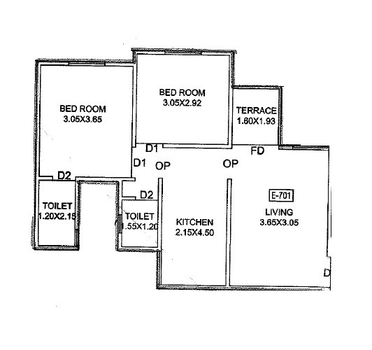 Floor plan of 2 BHK 522 Sq. Ft. Apartment in Mayuresh Silver 18, Pune