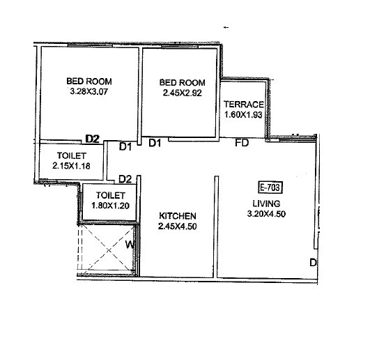 Floor plan of 2 BHK 540 Sq. Ft. Apartment in Mayuresh Silver 18, Pune