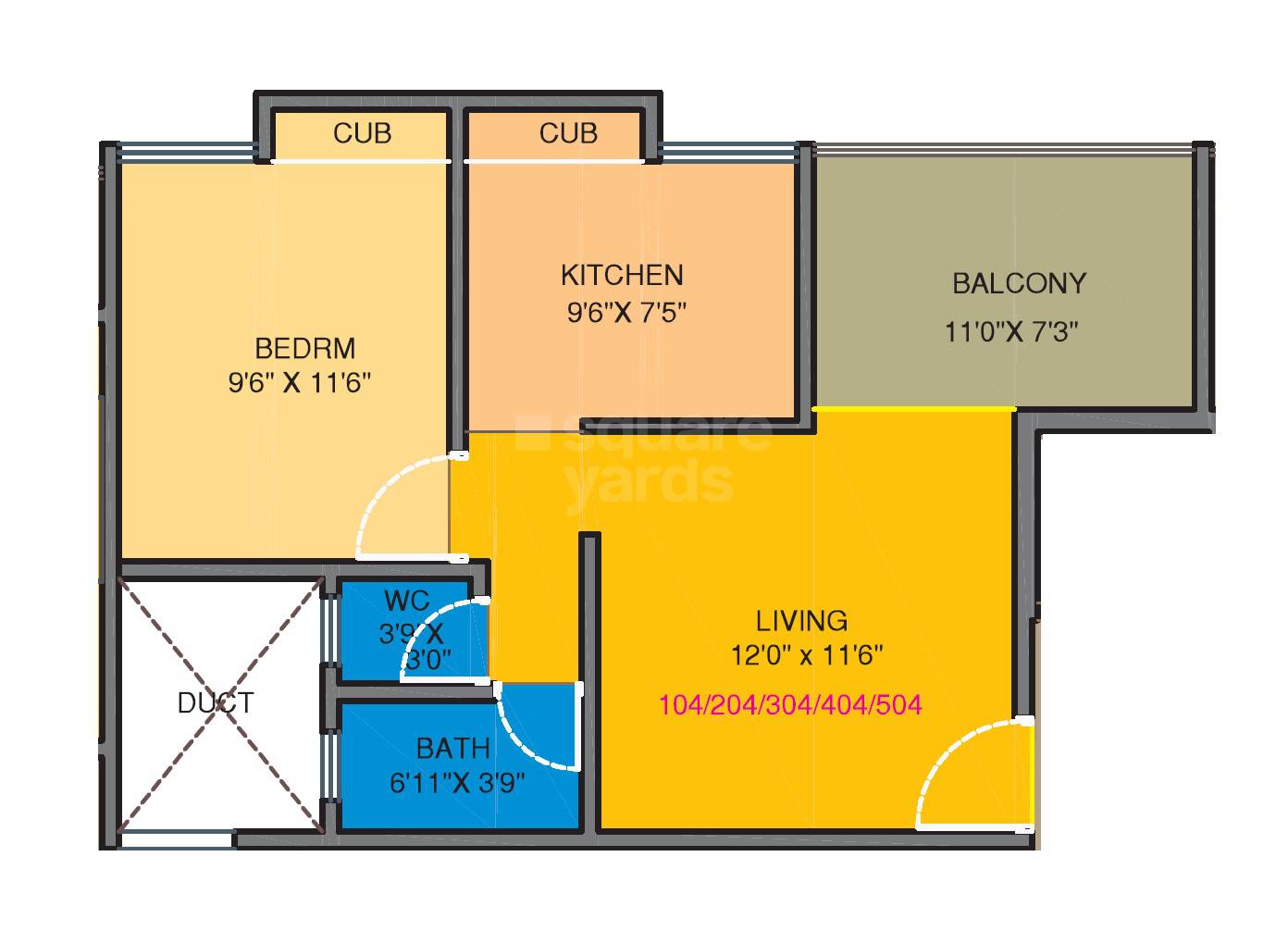 Floor plan of 1 BHK 481 Sq. Ft. Apartment in Mayuresh Umakant Enclave, Pune