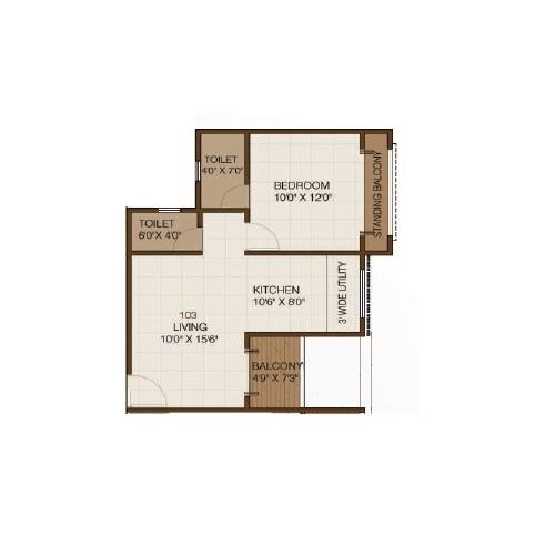 Floor plan of 1 BHK 509 Sq. Ft. Apartment in Mayuri Adhinathpuram, Pune