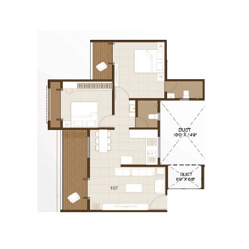 Floor plan of 2 BHK 753 Sq. Ft. Apartment in Mayuri Adhinathpuram, Pune