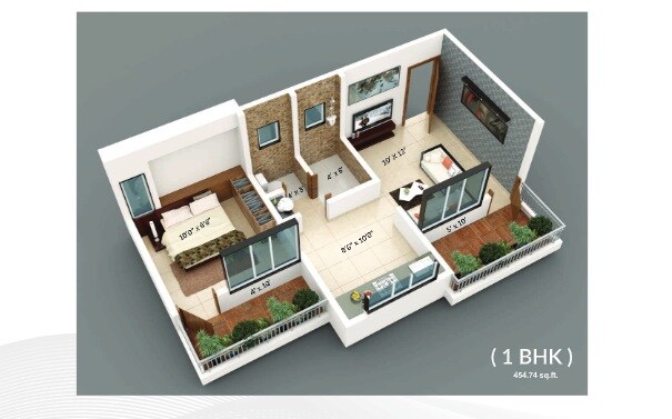 Floor plan of 1 BHK 414 Sq. Ft. Apartment in Mayuri Infinity, Pune