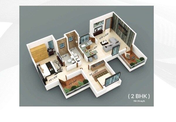 Floor plan of 2 BHK 706 Sq. Ft. Apartment in Mayuri Infinity, Pune
