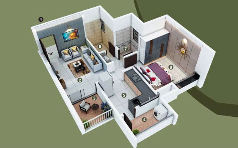 Floor plan of 1 BHK 512 Sq. Ft. Apartment in MD Brahma Towers, Pune