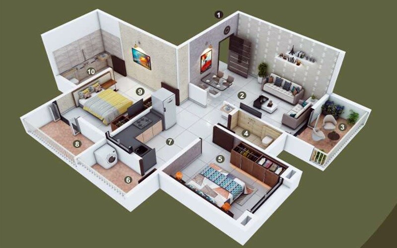 Floor plan of 2 BHK 665 Sq. Ft. Apartment in MD Brahma Towers, Pune