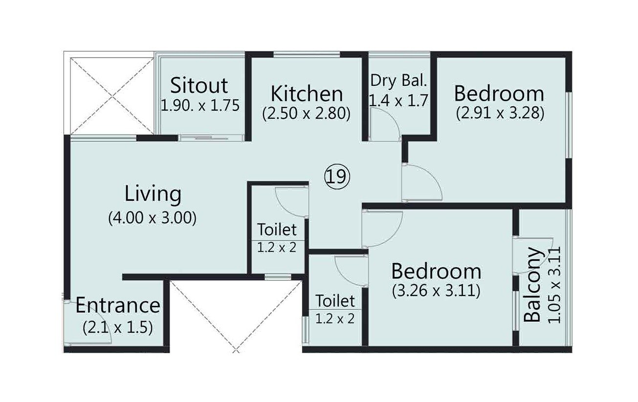 2 BHK 608 Sq. Ft. Apartment