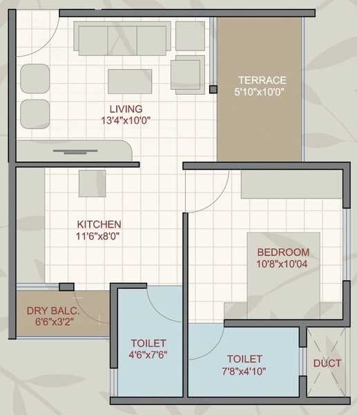 Floor plan of 1 BHK 421 Sq. Ft. Apartment in Mega Maval Shades, Pune