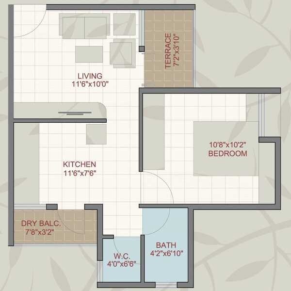 Floor plan of 1 BHK 488 Sq. Ft. Apartment in Mega Maval Shades, Pune