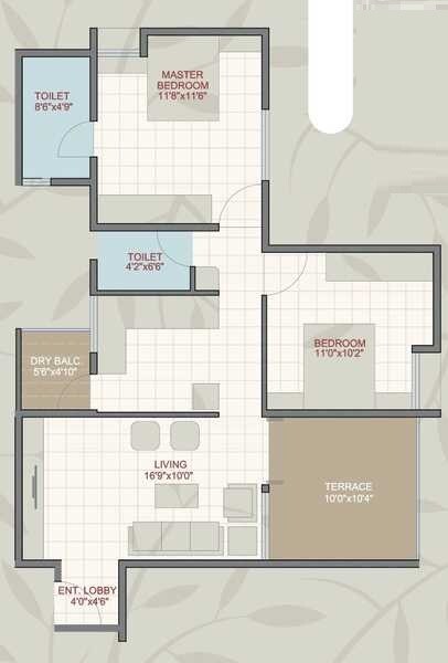 Floor plan of 2 BHK 735 Sq. Ft. Apartment in Mega Maval Shades, Pune