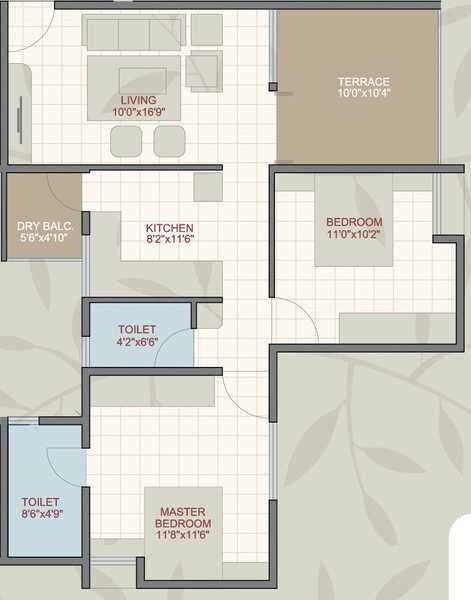 Floor plan of 2 BHK 754 Sq. Ft. Apartment in Mega Maval Shades, Pune