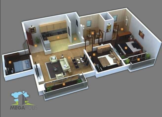 Floor plan of 3 BHK 1640 Sq. Ft. Apartment in Megapolis Sangria Towers, Pune