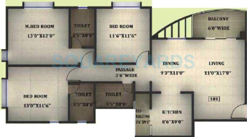 Floor plan of 3 BHK 1290 Sq. Ft. Apartment in Megapolis Smart Homes III-Splendour, Pune