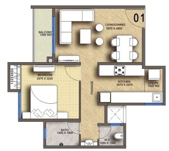 Floor plan of 1 BHK 441 Sq. Ft. Apartment in Megapolis Township, Pune