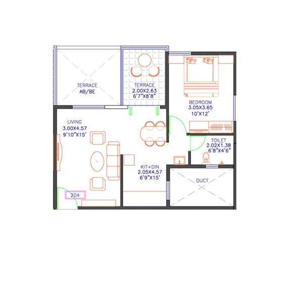 Floor plan of 1 BHK 358 Sq. Ft. Apartment in Meghaswana 25 Karat, Pune