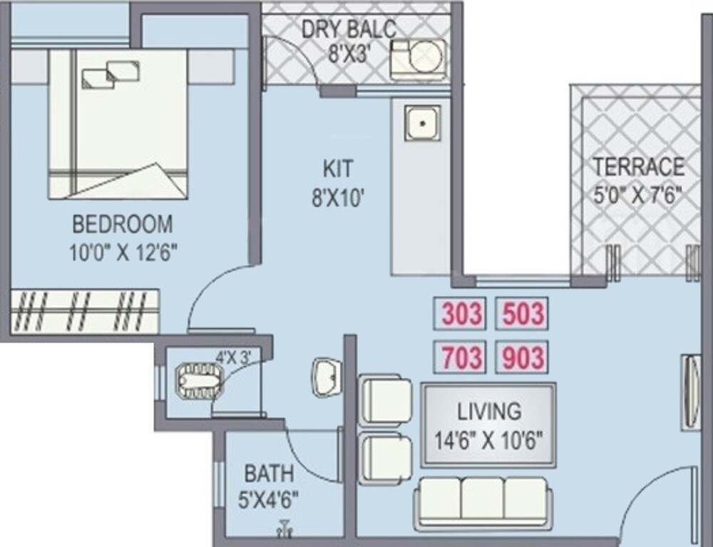 1 BHK 378 Sq. Ft. Apartment