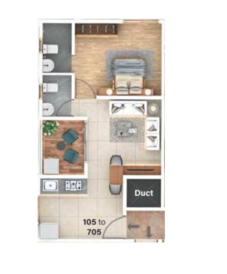 Floor plan of 1 BHK 393 Sq. Ft. Apartment in Meghsparsh Saisparsh Apartments, Pune