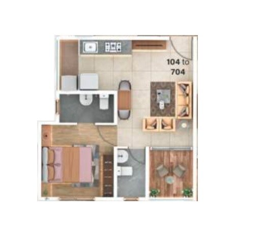 Floor plan of 1 BHK 406 Sq. Ft. Apartment in Meghsparsh Saisparsh Apartments, Pune