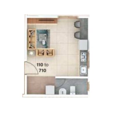 Floor plan of 233 Sq. Ft. Studio in Meghsparsh Saisparsh Apartments, Pune