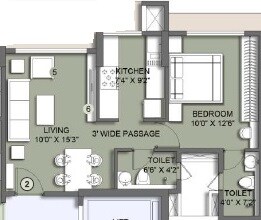 Floor plan of 1 BHK 546 Sq. Ft. Apartment in Meghswana Bhakti Iris, Pune