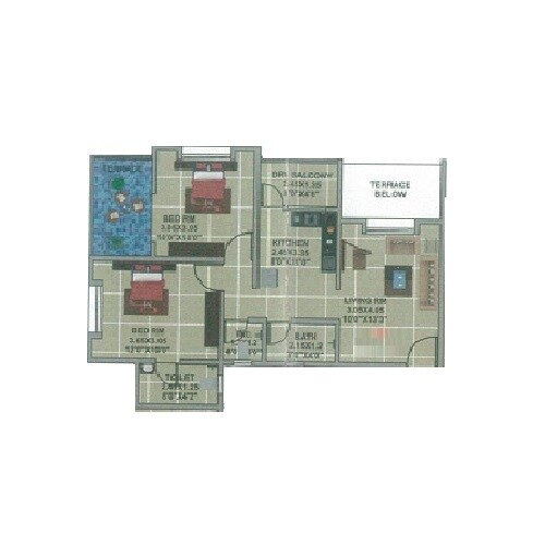 Floor plan of 2 BHK 486 Sq. Ft. Apartment in Mehta Shree Jalaram Park, Pune