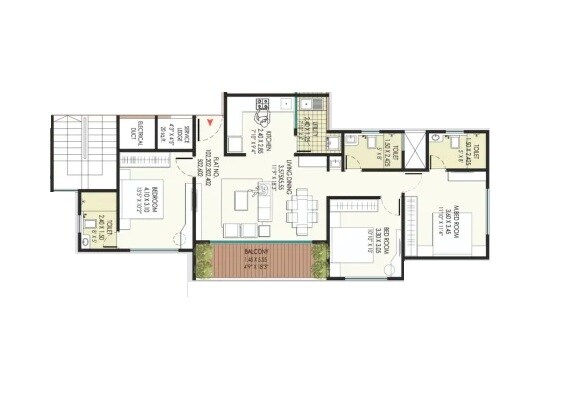 Floor plan of 3 BHK 1021 Sq. Ft. Apartment in Menlo Delicia, Pune