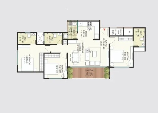 Floor plan of 3 BHK 864 Sq. Ft. Apartment in Menlo Delicia, Pune