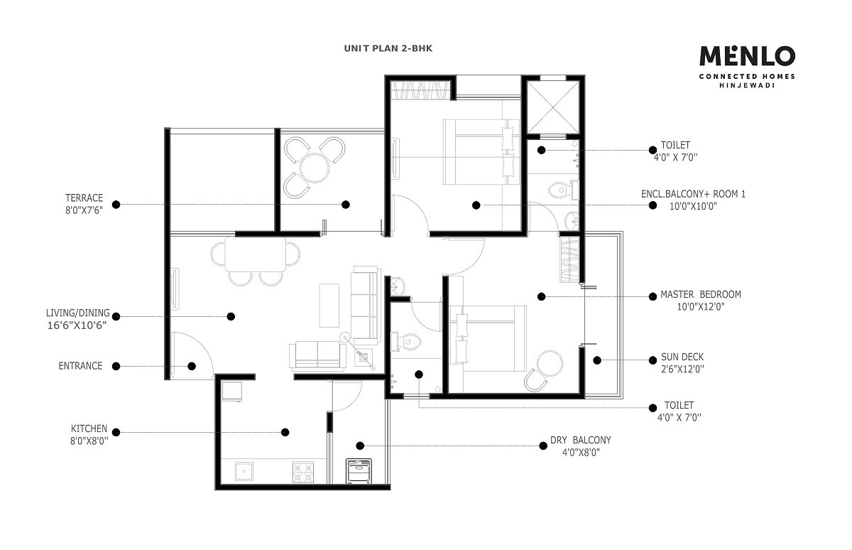 Floor plan of 2 BHK Apartment - 638 sq. ft. in Menlo Homes, Pune