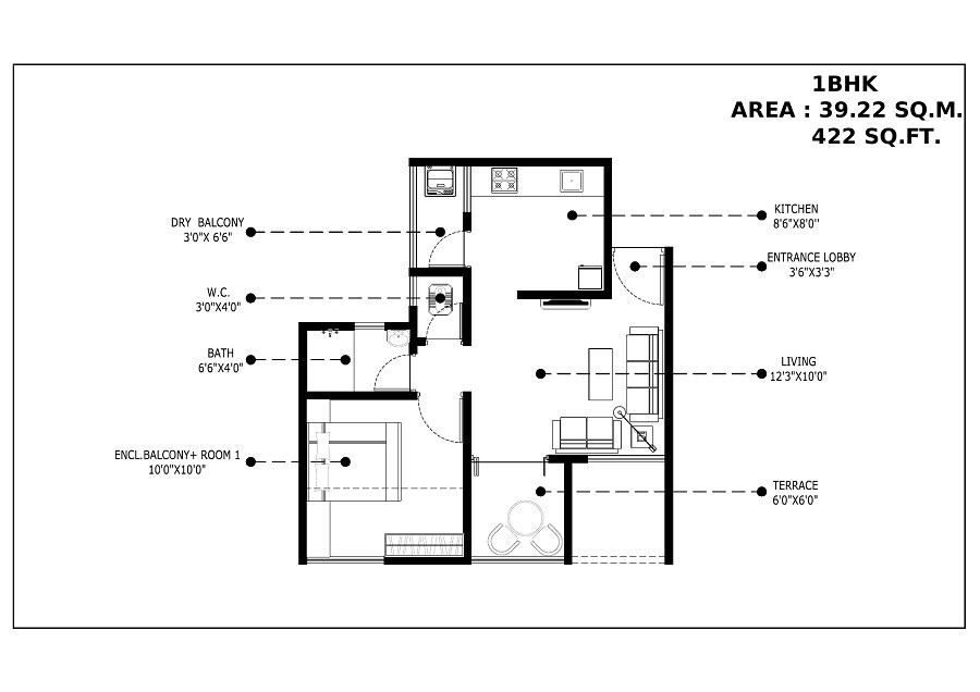 1 BHK 422 Sq. Ft. Apartment