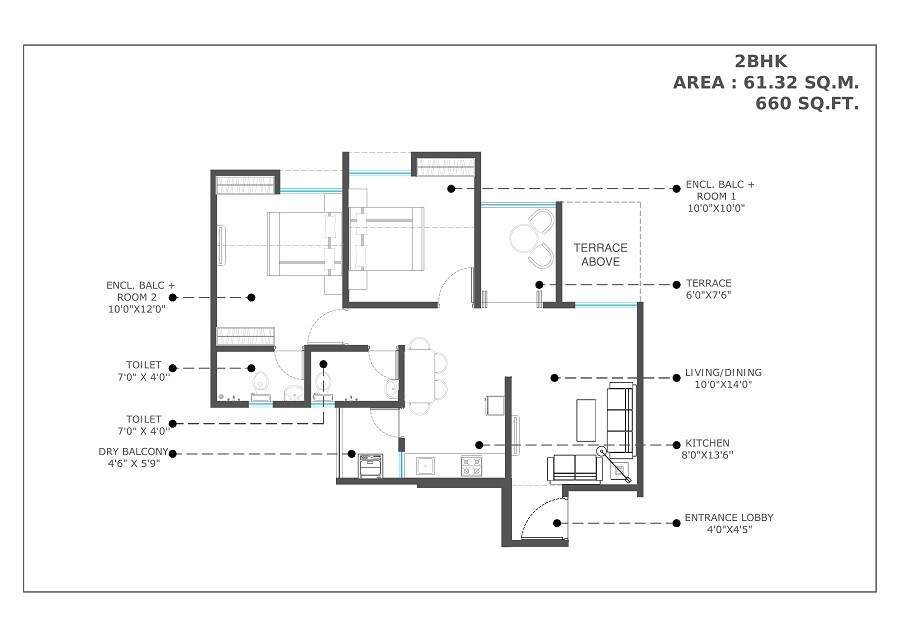 2 BHK 660 Sq. Ft. Apartment